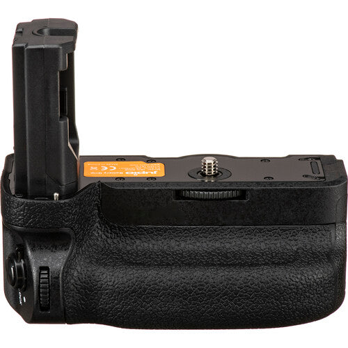 Close-up side view of the Jupio battery grip showing the textured rubber and command dials.