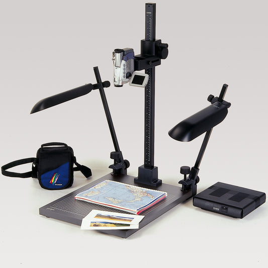 Overhead view of the Kaiser RS2 XA professional copy stand base without lights for macro photography and document digitization.