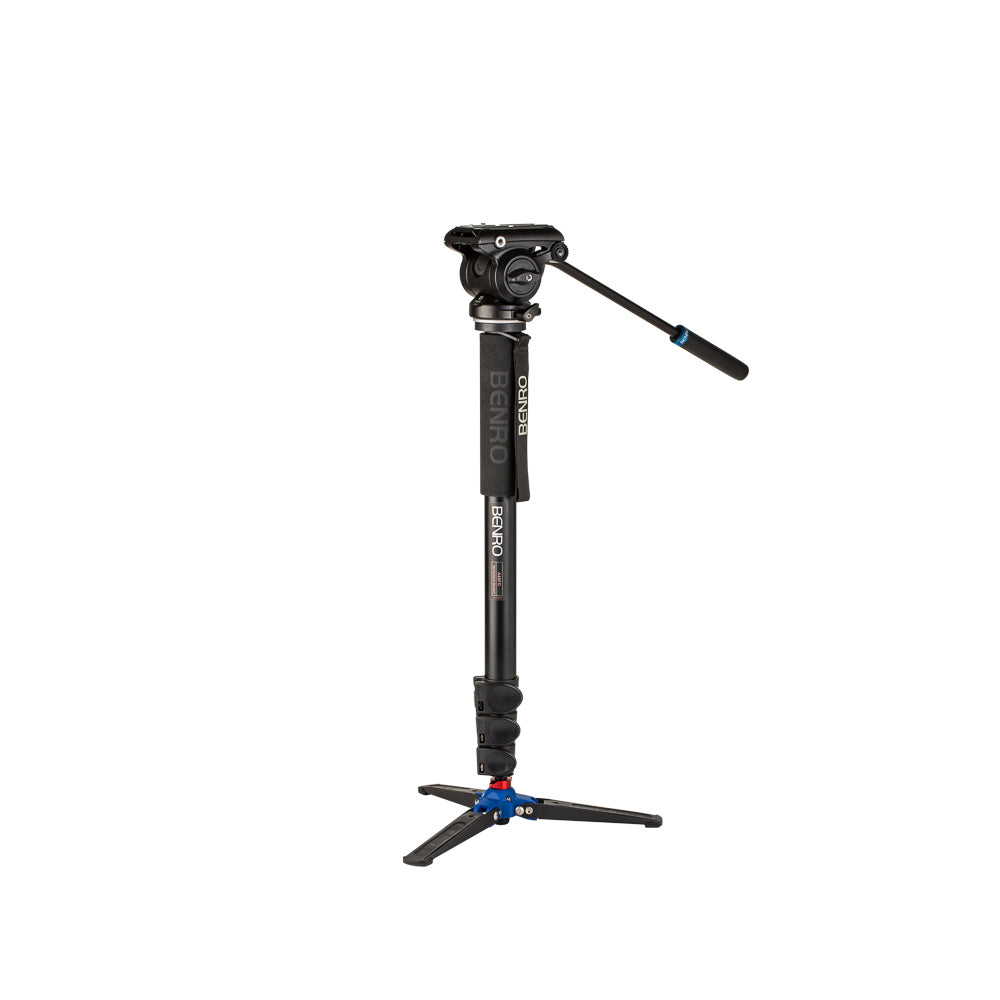 Black camera monopod with tripod head standing