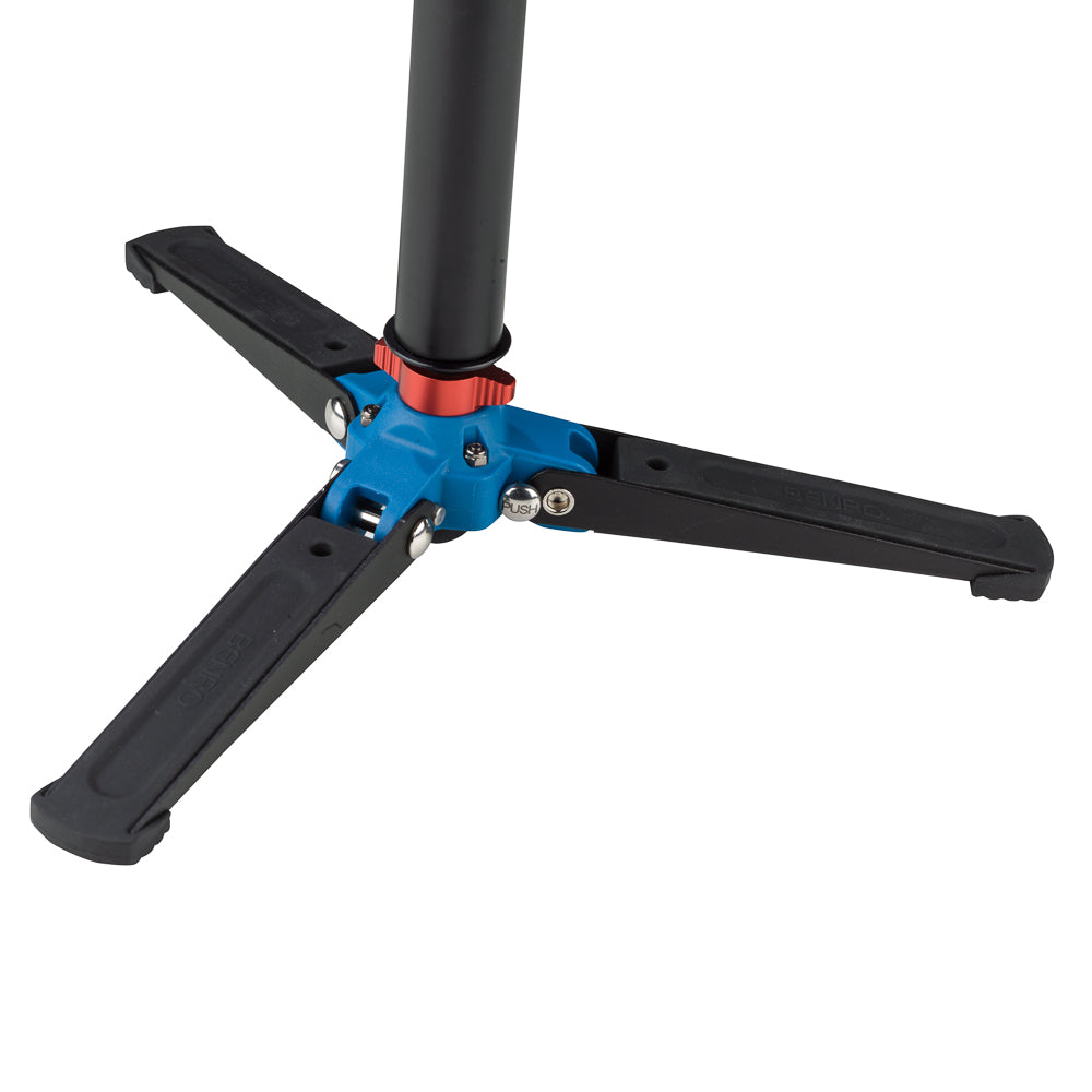 Black and blue adjustable stand on a white background