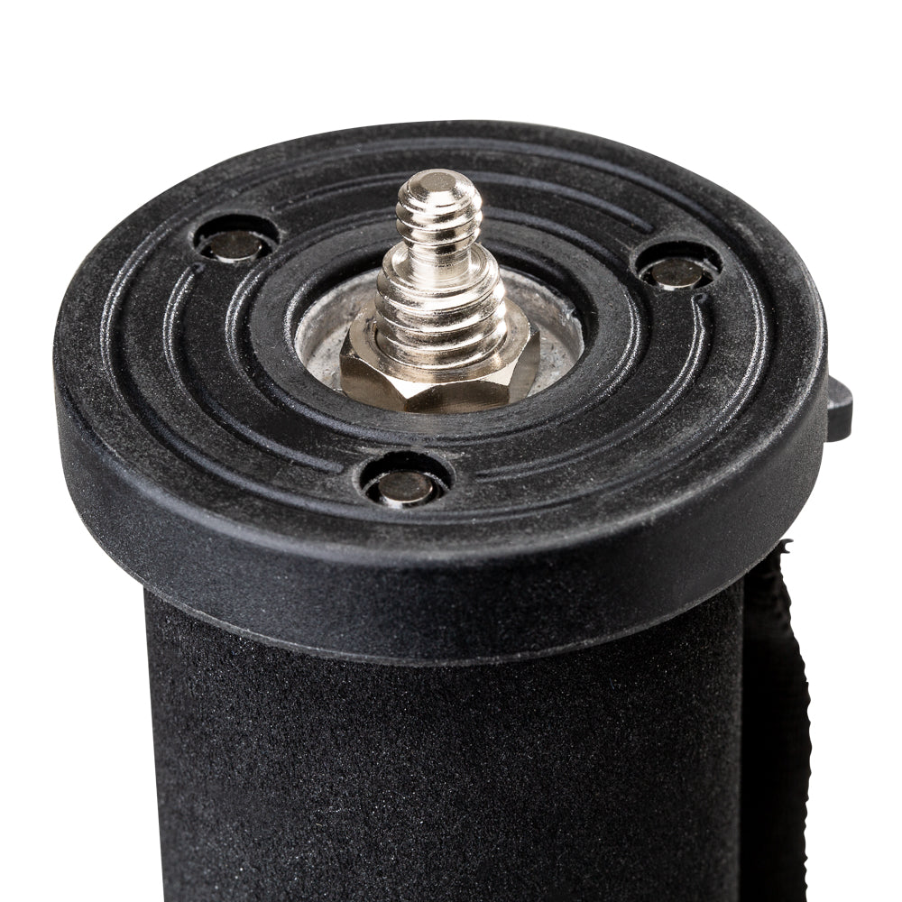 Top monopod mechanical component with a metallic bolt on a white background
