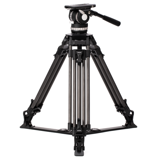 The BVX18 tripod set up at its minimum height of 25 inches with legs fully spread.