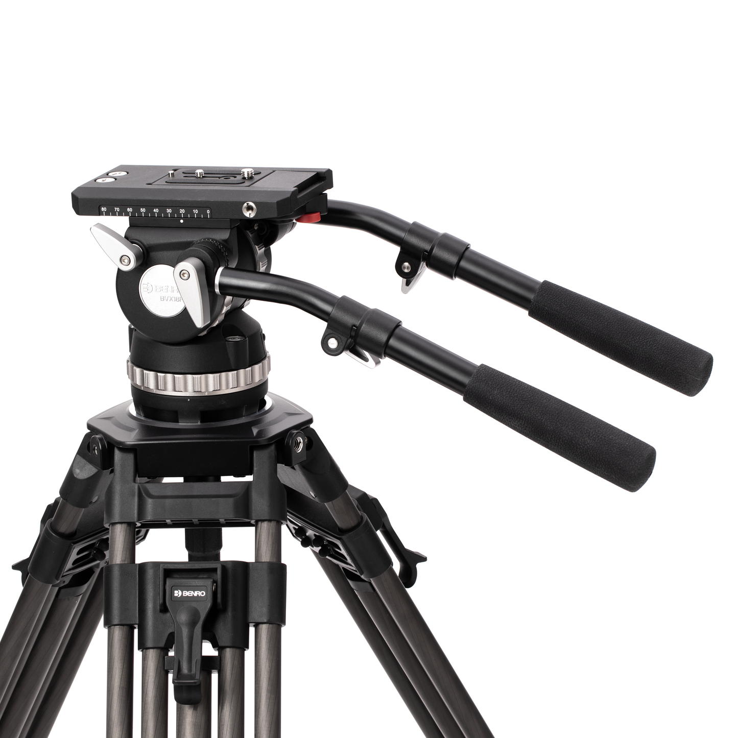 Dual telescoping pan arms extended from the sides of the BVX18 video head.