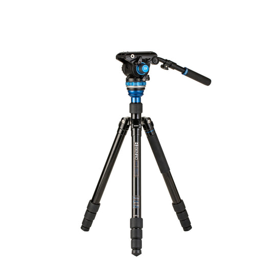 Benro Aero 6 PRO travel video tripod with reverse-folding legs and S6 PRO video head.
