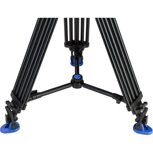 Side view of the Benro A674TM tripod fully extended to its maximum height of 57.87 inches, highlighting its 2-stage, 3-section dual tandem legs for torsional rigidity and stability.