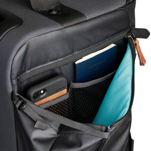 Black Shimoda rolling camera case with top and bottom handles for easy lifting and transport