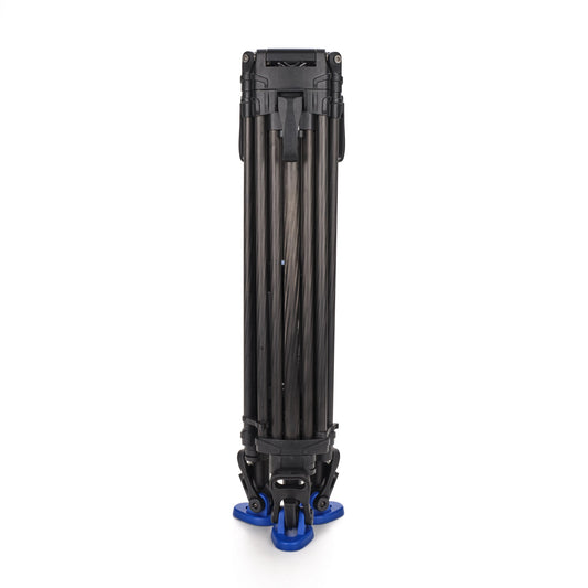 Close-up of the Benro Lightning Lock System mechanism on carbon fiber tripod leg