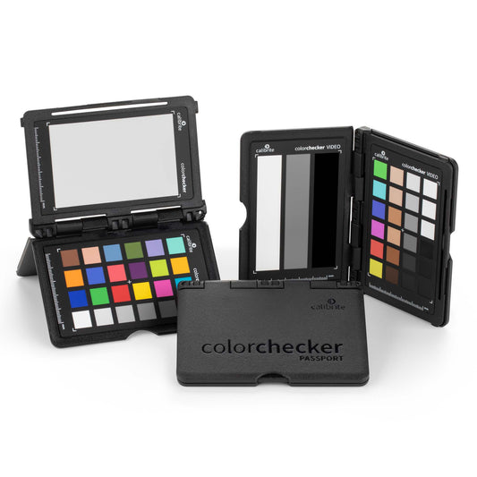 ColorChecker Passport Video 2 open case showing all four color calibration targets