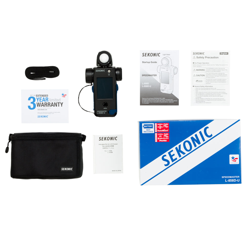 Package includes Sekonic L-858D-U light meter and user manual
