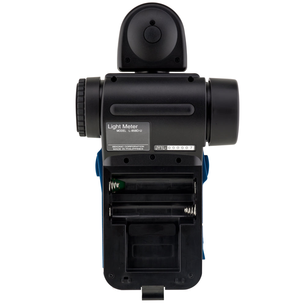Side view of Sekonic L-858D-U with battery compartment