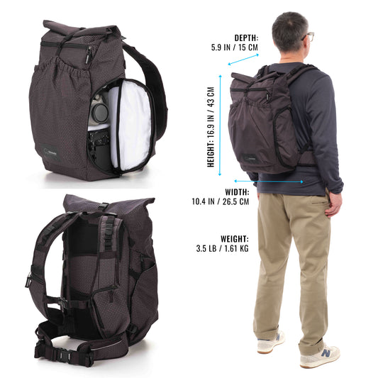 Ultralight Side Lite camera backpack with modular top loader insert