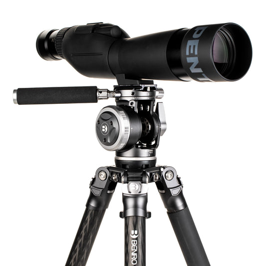 WH15 fluid head mounted on a tripod with a telephoto lens