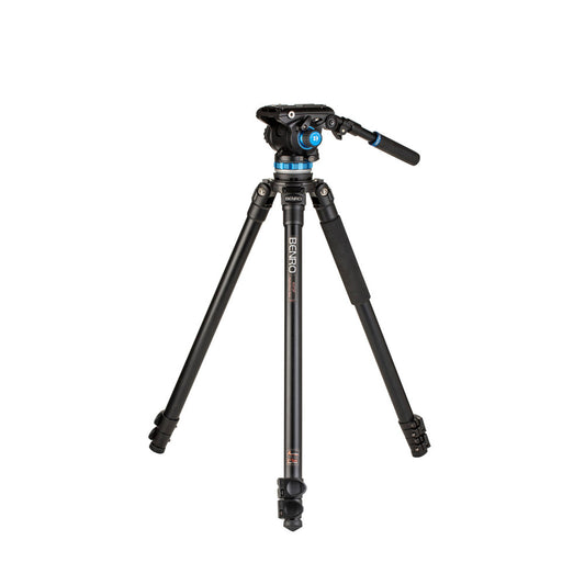 Professional Benro A373FBS6PRO 75mm bowl single-tube video tripod with S6 PRO video head, ideal for videographers and mirrorless cameras. Features flip locks, 3 leg angles, and dual rubber/spiked feet for stability.