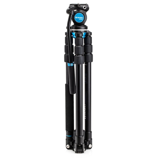 The Benro Aero 2 PRO tripod in its compact, reverse-folded travel configuration.