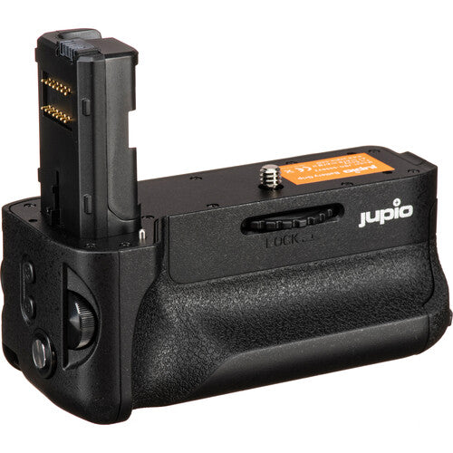 Side profile of the Jupio vertical grip showing its ergonomic design and textured rubber.