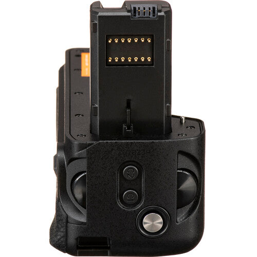 The JBG-S006V2 grip next to a Sony A7R II, demonstrating its matched size and color.