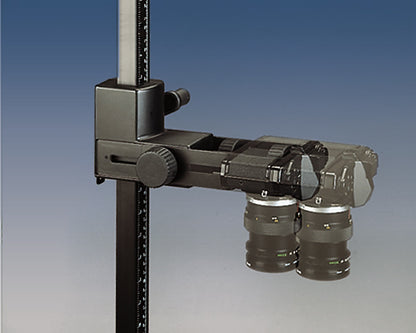 Kaiser RS2 XA copy stand camera arm showing the 2.7 inch adjustable horizontal distance and 180 degree rotatable column.