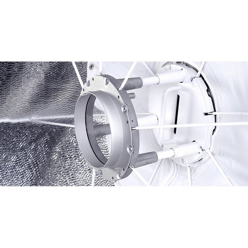 Close-up of a metallic fan blade with a white background