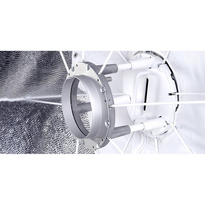 Close-up of a metallic fan blade with a white background