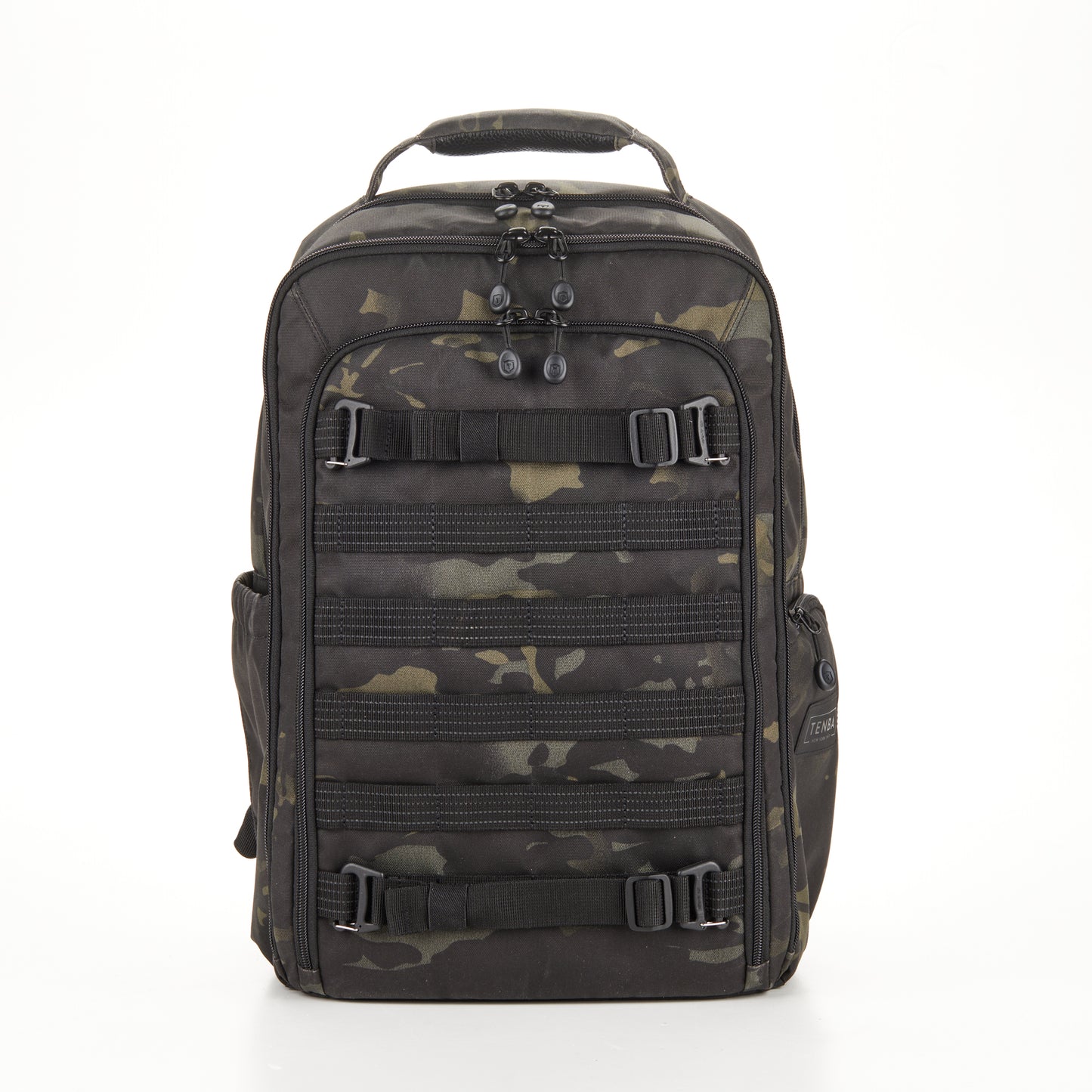Side profile of the slim 16L backpack designed to fit under an airplane passenger seat.