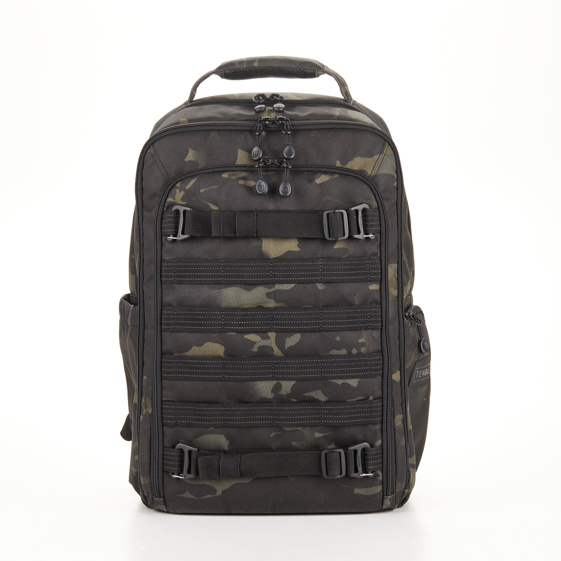 Side profile of the slim 16L backpack designed to fit under an airplane passenger seat.