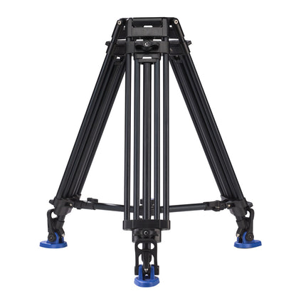 The Benro A674TM aluminum tripod with double tandem legs, adjustable mid-level spreader, and 100mm metal bowl, showcasing its durable design and oversized quick-release leg locks for heavy-duty use.