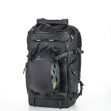 Multifunctional Shimoda Designs backpack with helmet holder, durable compression straps, and splashproof YKK zippers for outdoor photography adventures.