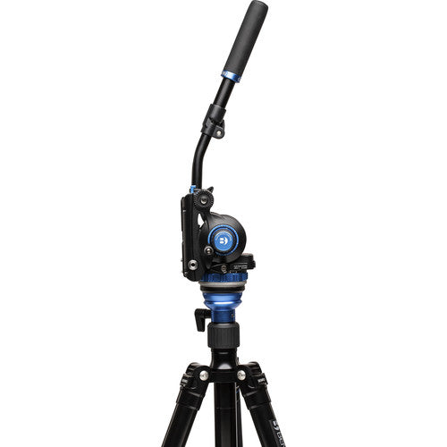 Benro A2573F tripod extended to 71 inches, showcasing height versatility and stability.