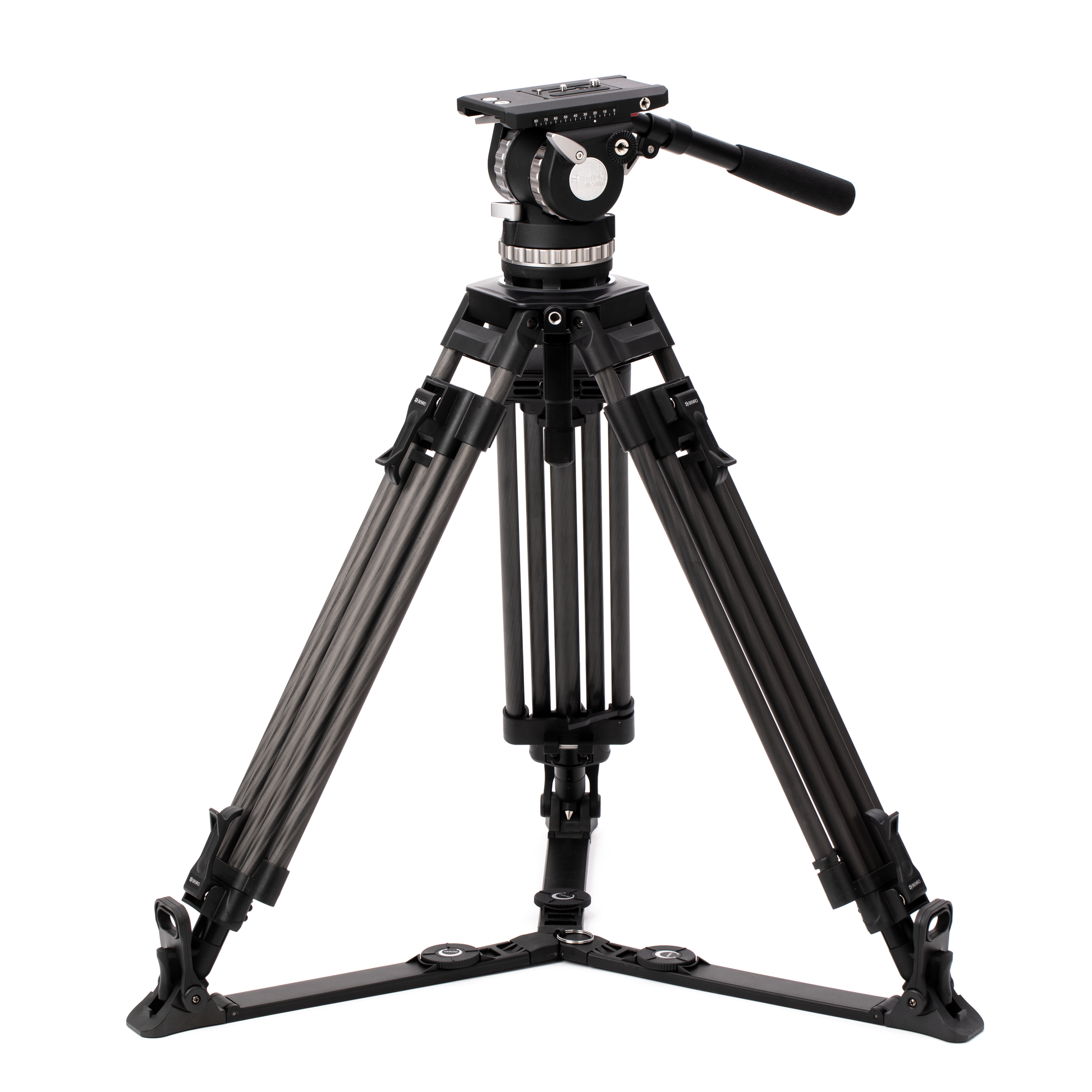 A professional cinema camera mounted securely on the Benro BVX18 tripod kit