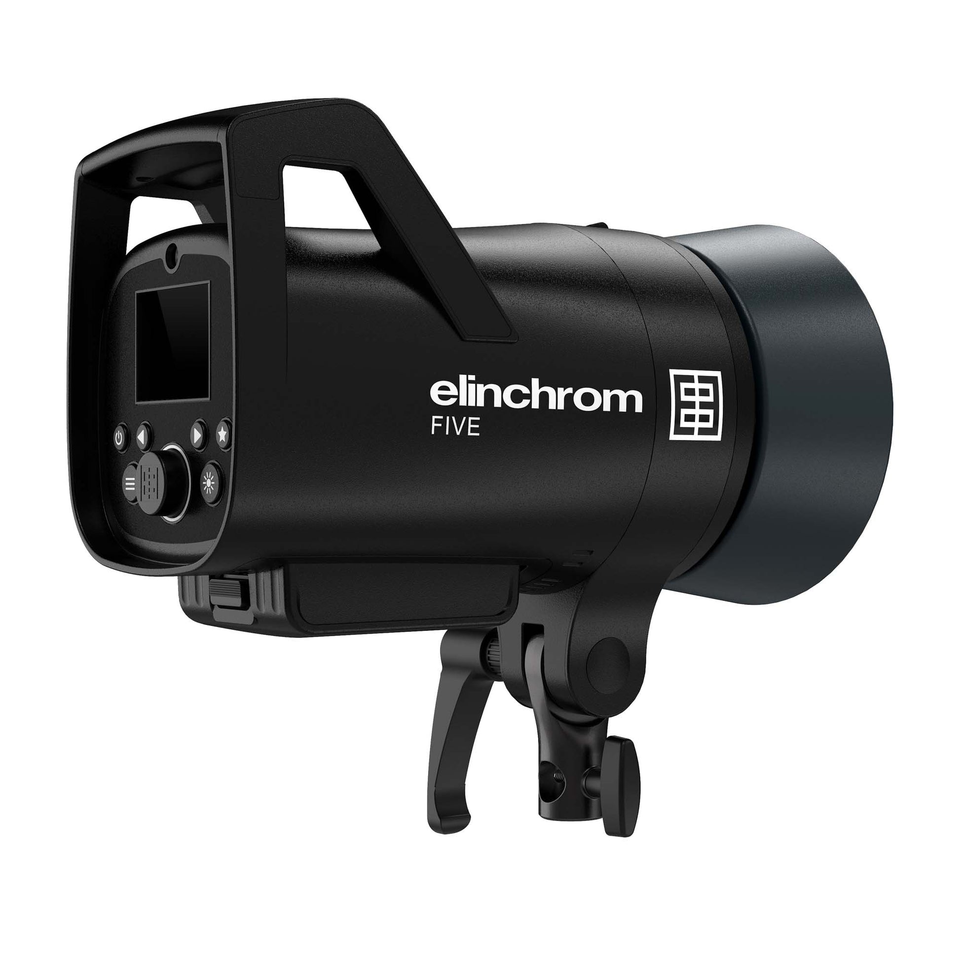 Back view of Elinchrom FIVE showing power input and sync ports