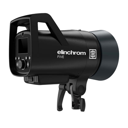 Back view of Elinchrom FIVE showing power input and sync ports