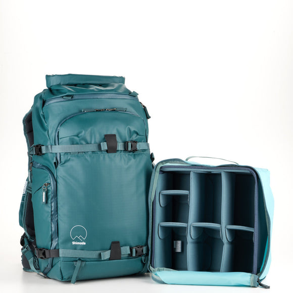 Shimoda Designs Action X30 V2 Women’s Starter Kit in teal, a 30L photography backpack tailored for adventurous female photographers.