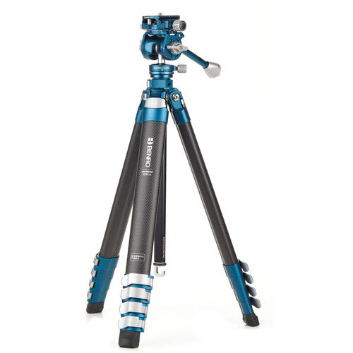 Ocean blue Benro CyanBird tripod, lightweight and versatile, with a load capacity of 9.92 lb