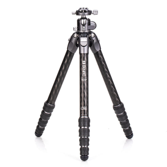 Compact and lightweight Benro Tortoise carbon fiber tripod with GX35 ball head, ideal for travel and content creation.