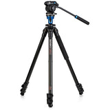 Close-up of the Benro tripod’s 360° pan and +90/-70° tilt video head for smooth cinematic shots