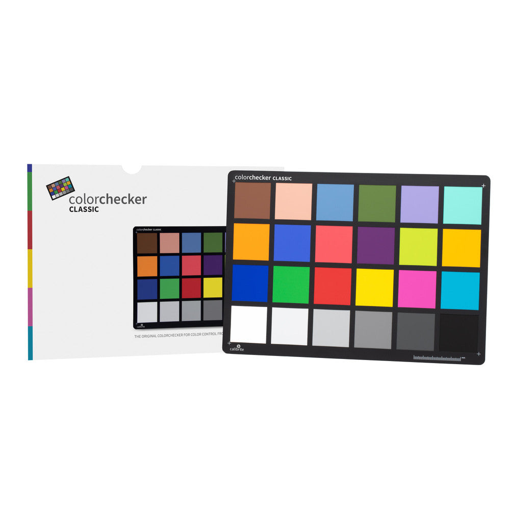 ColorChecker target featuring 24 scientifically formulated colors for accurate color reproduction, used by photographers and filmmakers.