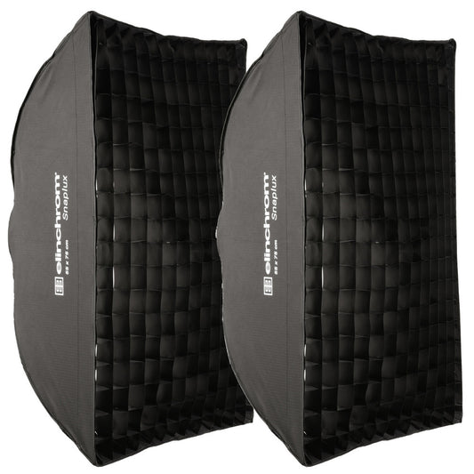 Elinchrom Softbox To Go Kit with two Snaplux Quick-Open Rectaboxes (22 x 30 in), external diffusers, and 30° fabric grids for precise light control in still life photography.