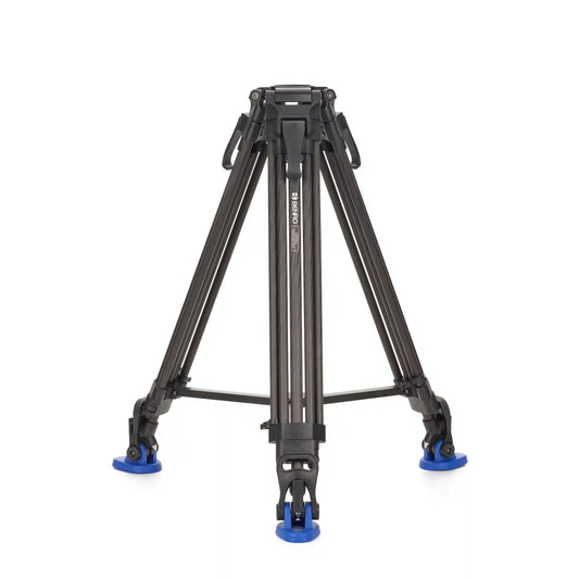 Video tripod view of the 60mm bowl base on the Benro video tripod ready for fluid head mounting.