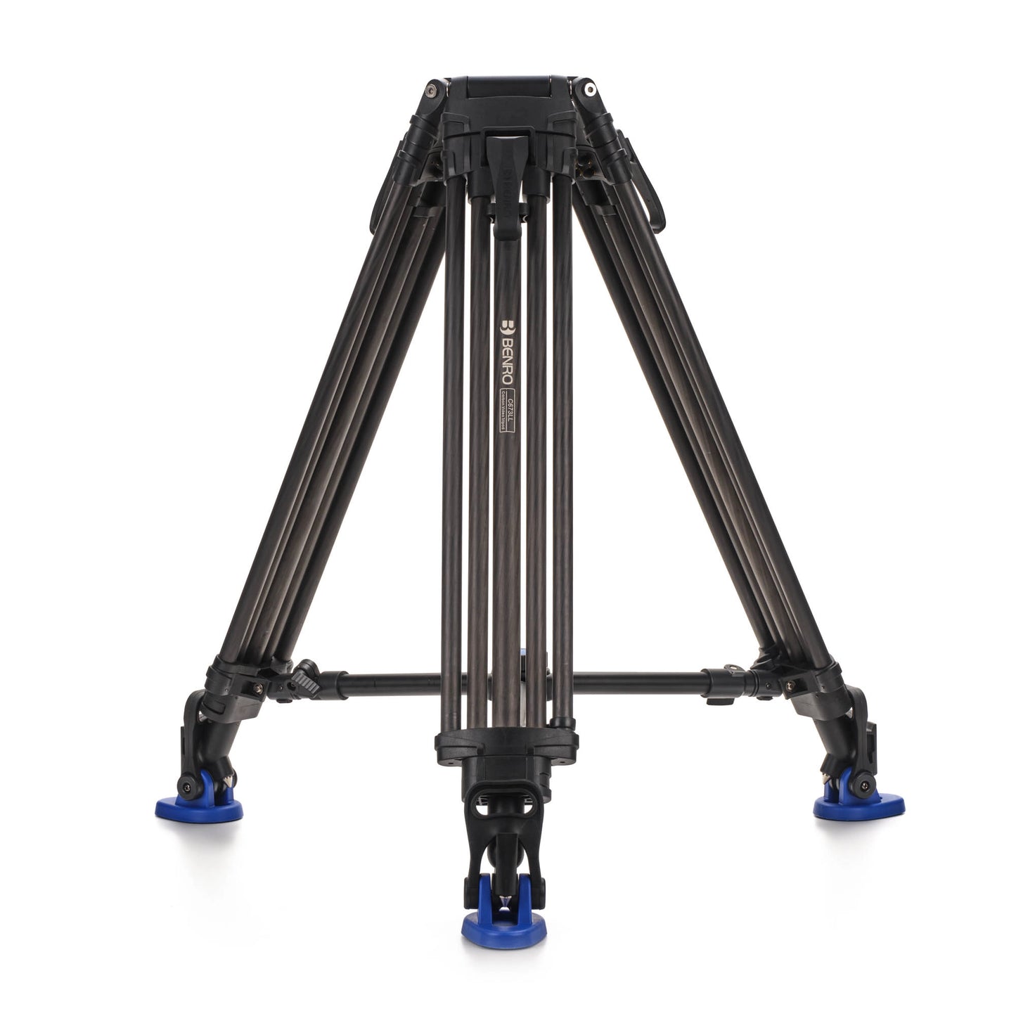 Benro C673LL Lightning Lock Carbon Fiber 75mm Bowl Video Tripod standing fully assembled