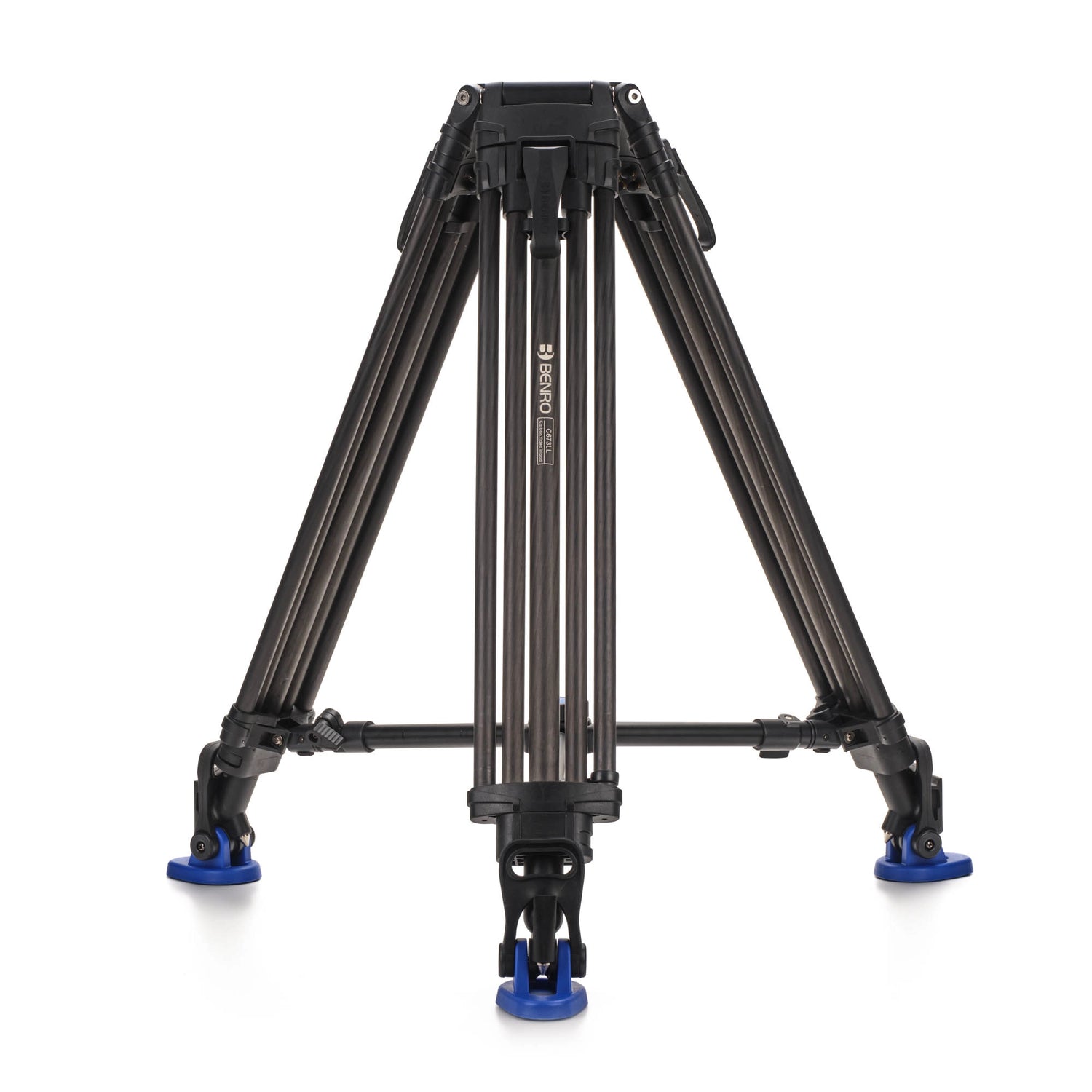 Benro C673LL Lightning Lock Carbon Fiber 75mm Bowl Video Tripod standing fully assembled
