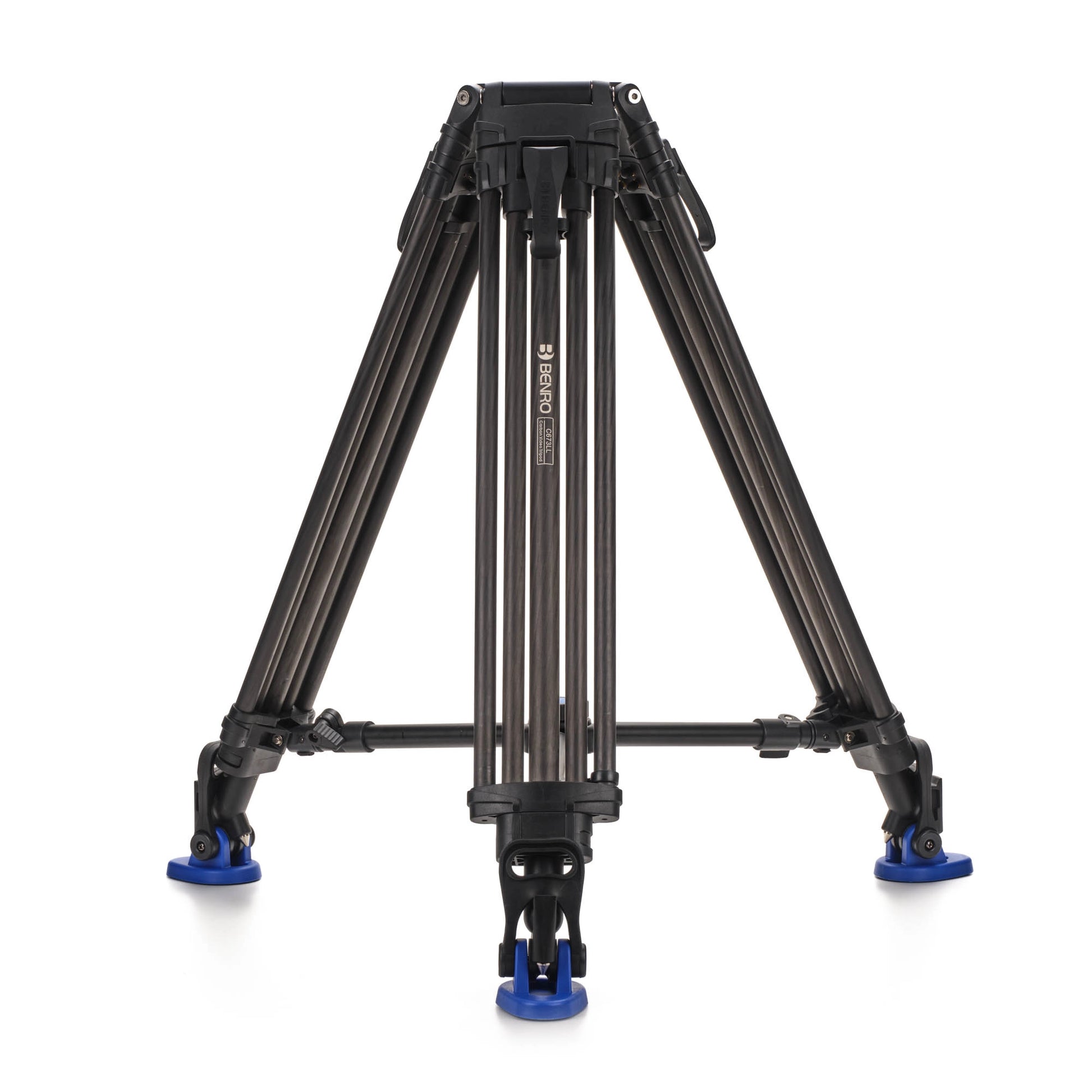 Benro C673LL Lightning Lock Carbon Fiber 75mm Bowl Video Tripod standing fully assembled