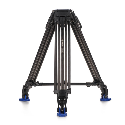 Benro C673LL Lightning Lock Carbon Fiber 75mm Bowl Video Tripod standing fully assembled