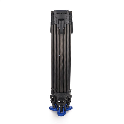 Close-up of the Benro Lightning Lock System mechanism on carbon fiber tripod leg