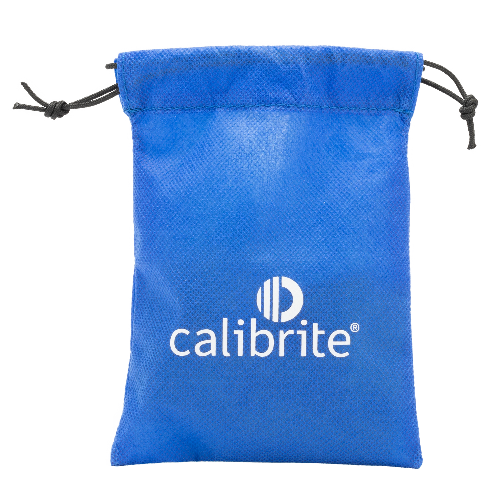 Blue drawstring pouch with Calibrite logo 