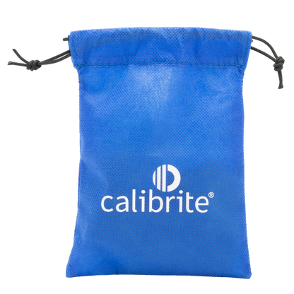 Blue drawstring pouch with Calibrite logo 