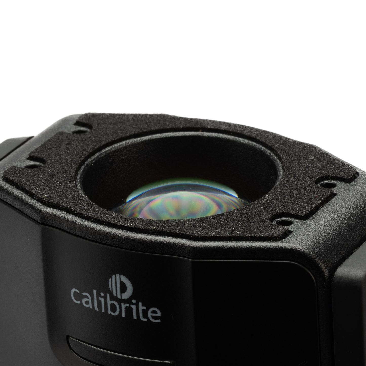 Close-up of a Calibrite camera module on a white background