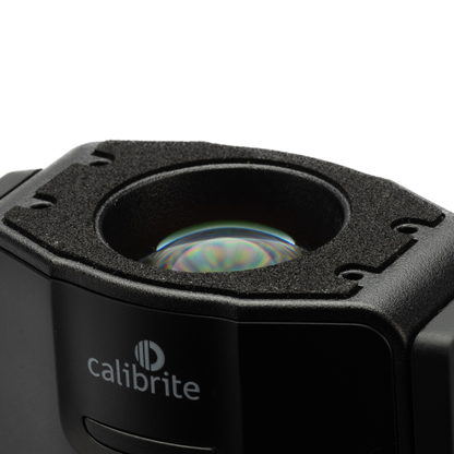 Close-up of a Calibrite camera module on a white background