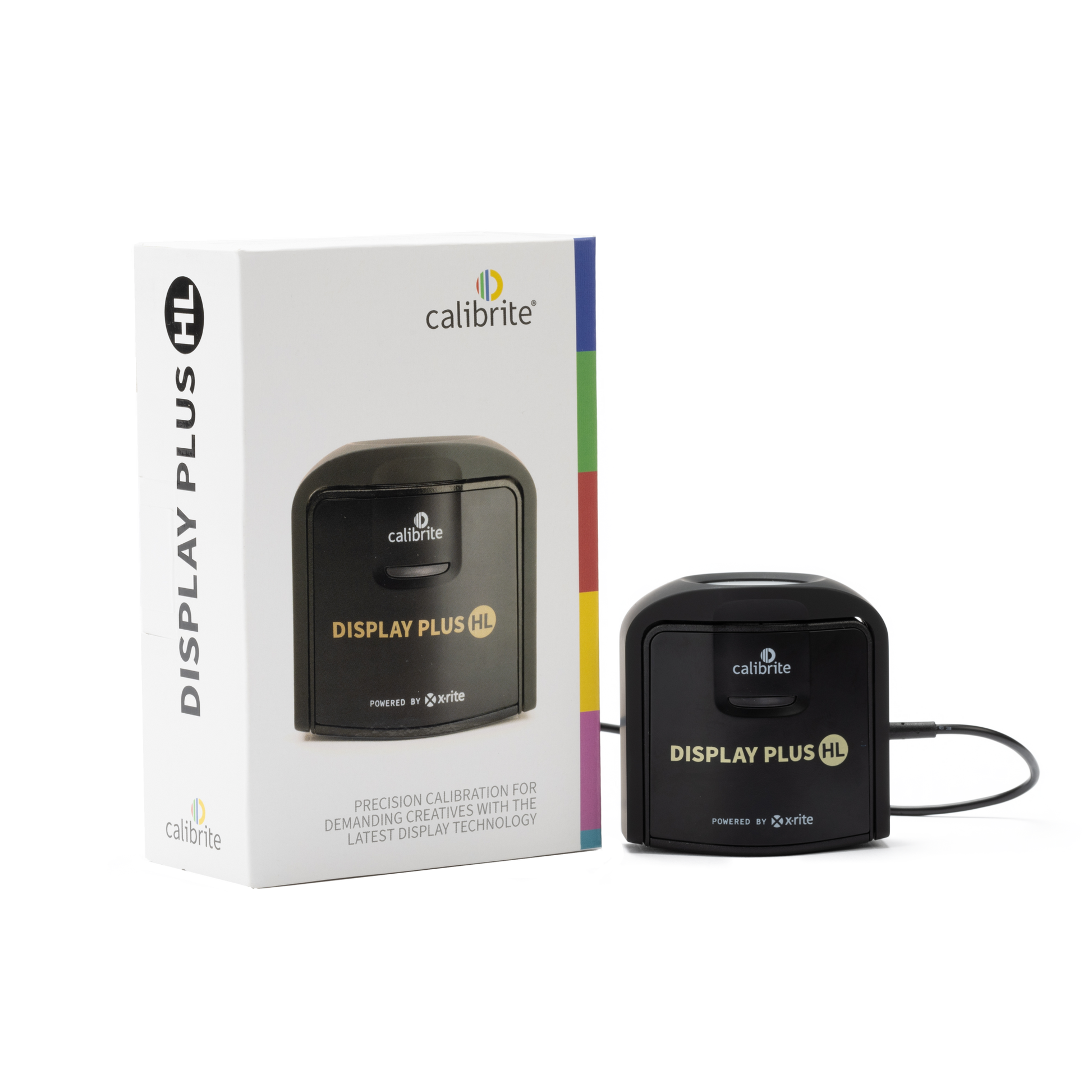 Calibrite Display Plus HL device and its packaging on a white background