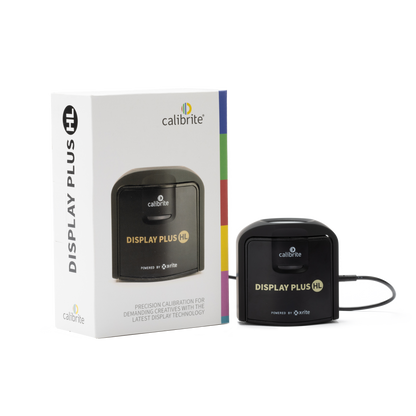 Calibrite Display Plus HL device and its packaging on a white background