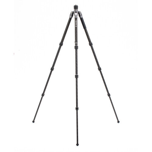 Carbon fiber tripod reaching its maximum height of 65.15 inches.